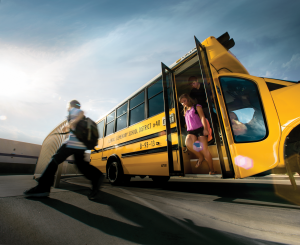 autogas powered school bus with kids exisiting the bus