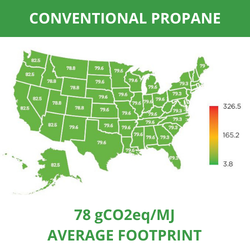 Conventional Propane Carbon Intensity Average Footprint Map