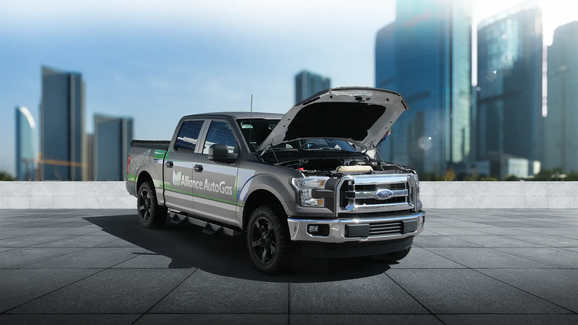 Ford F-150 with hood open