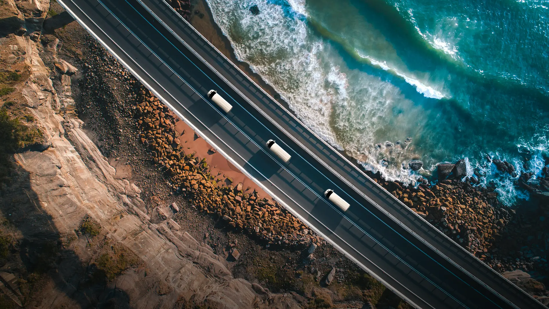 Coast highway with vans